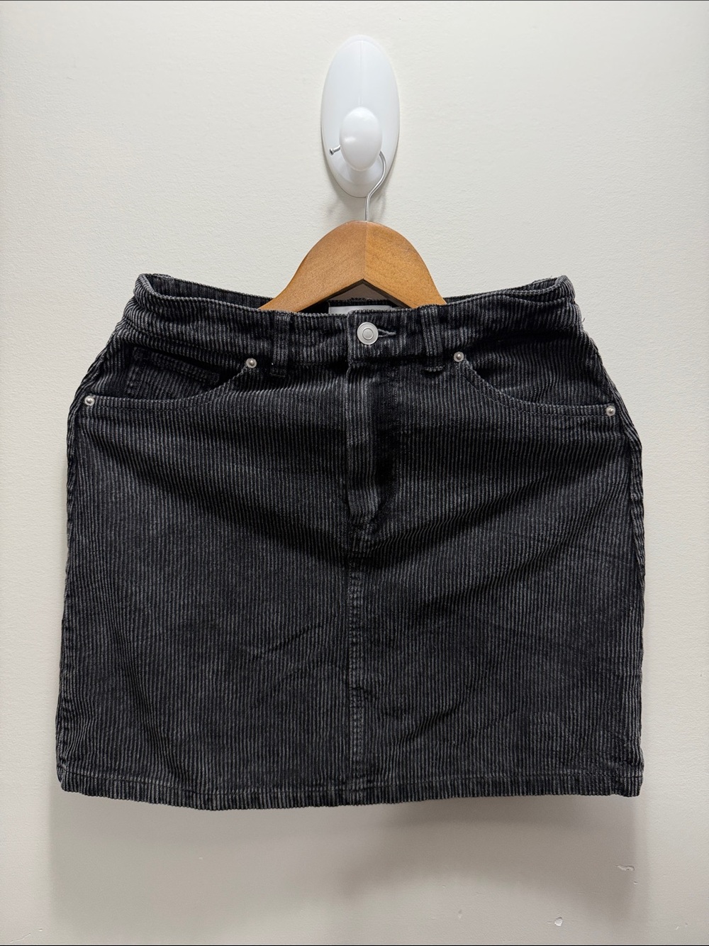 Twik Washed Black Corduroy Mini Skirt with Front Pockets Size S/ L16